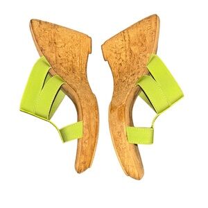 Connie Handmade Italy Bright Green Leather Cork Wedge Platform Sandals Womens 8M